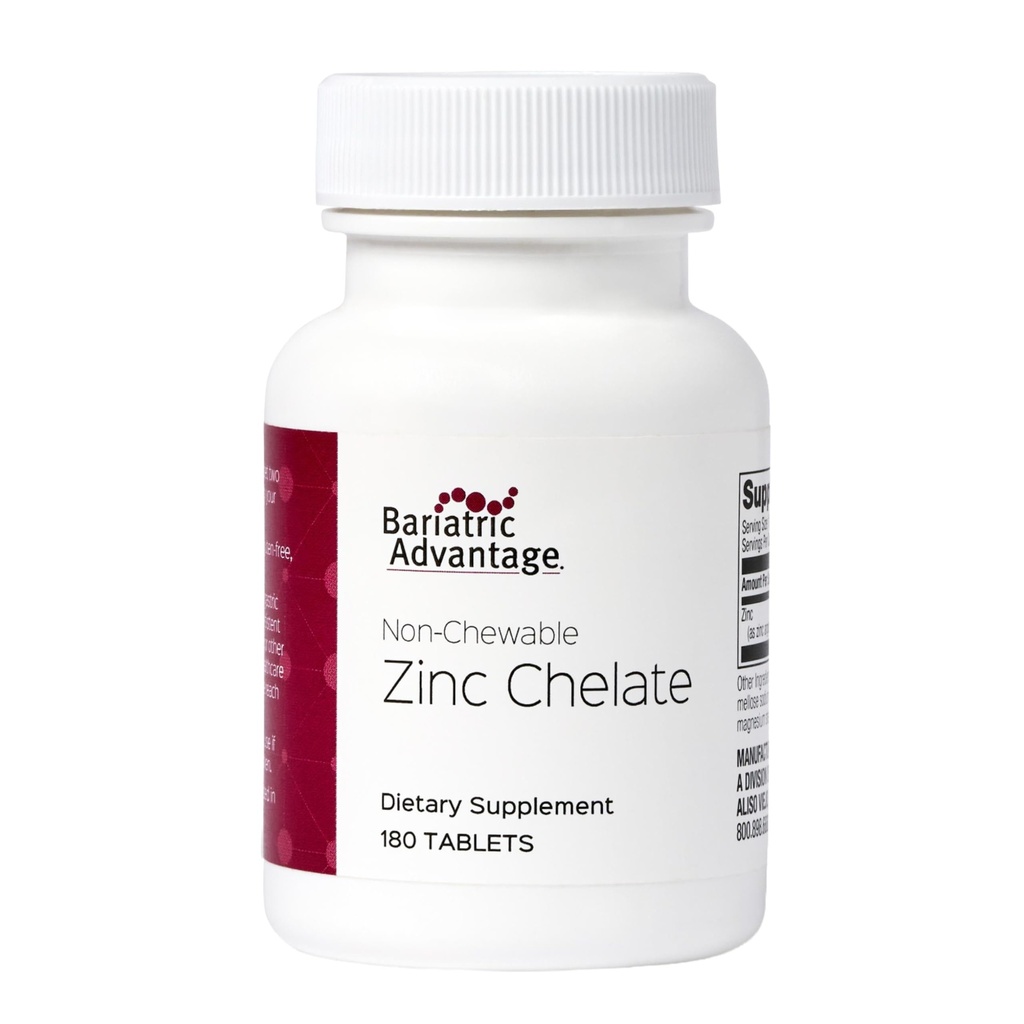 Bariatric Advantage Non Chewable Zink Chelate - Meget Absorbable - 20 mg Zing Arginin & Glycin - Tablets for Bariatric Kirurgi Patienter - 180 Tæl