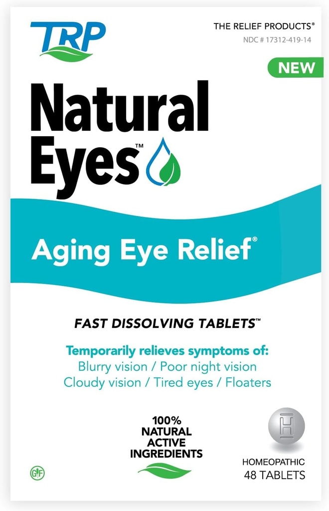 Relief produkter Natural Eyes Aging Eye Relief - 100% Natural Aktive Ingredienser - Hurtig opløsning tabletter til øje sundhed, dårlig nat Vision, trætte øjne, tørhed og rødme 48Ct
