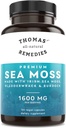 Thomas 'all- Natural Remedies Irish Sea Moss Capsules, Sea Moss med Bladerwrack & Burdock Root Organic for Gut Health, fordøjelse, Energi & immunforsvar, 120 Seamoss Pills