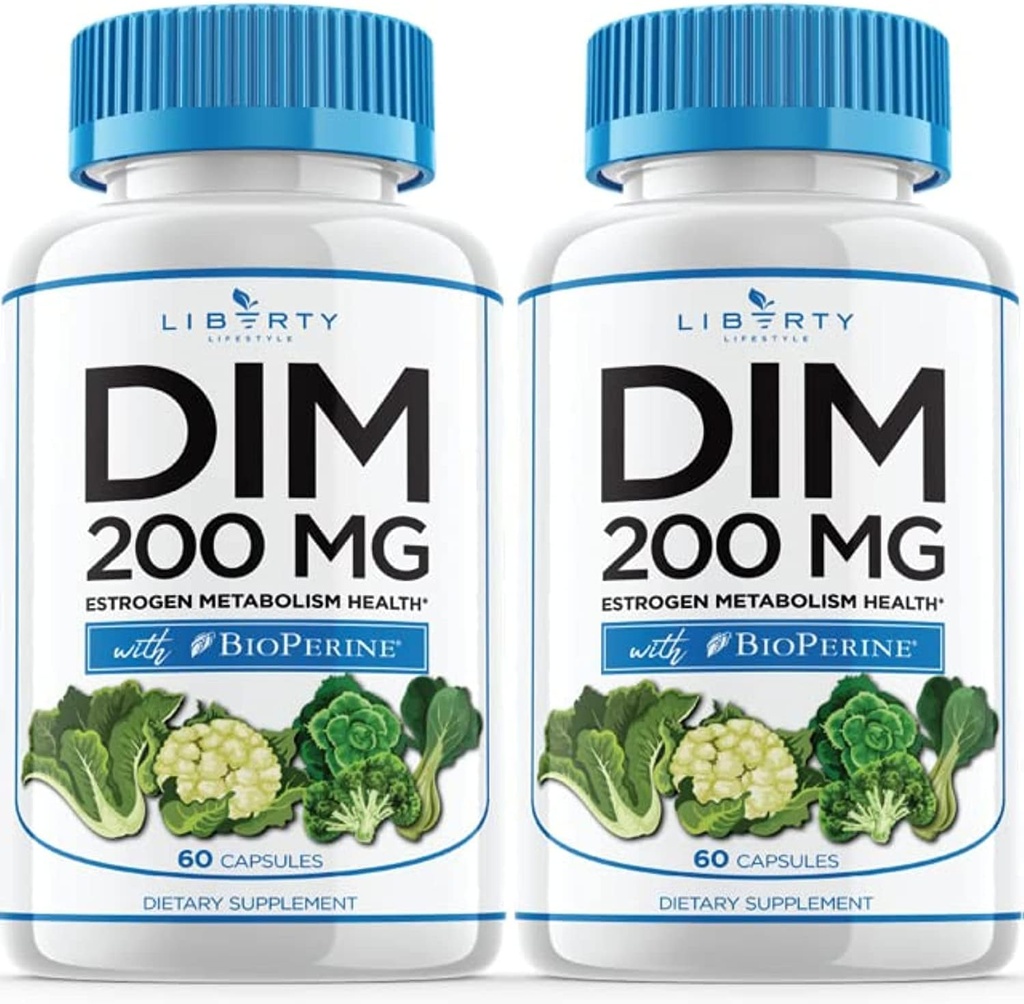 DIM Supplement 200mg - DIM Diindolylmethane Plus BioPerine - Estrogen Balance, Hormone Menopause Relief, Acne Treatment, Vegan - 120 Count