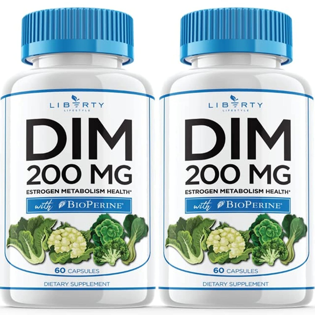 DIM supplement 200mg - DIM diindolylmethan Plus BioPerine - Østrogen balance, Hormon Menopause Relief, Acne Treatment, Vegan - 120 Tæl