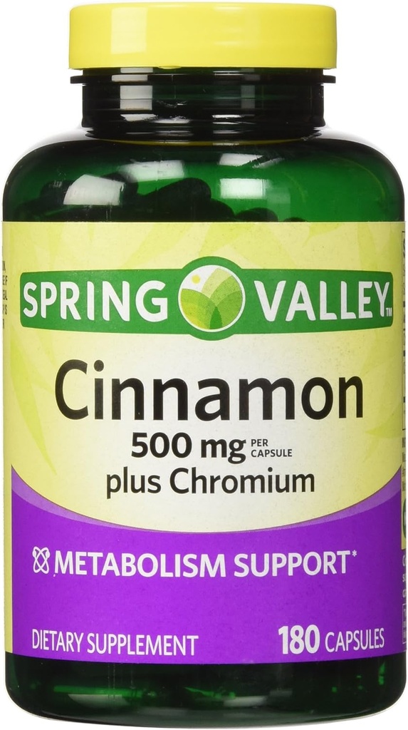 Spring Valley - Cinnamon 500mg Plus Chrom, Twin Pack, 2 flasker med 180 kapsler