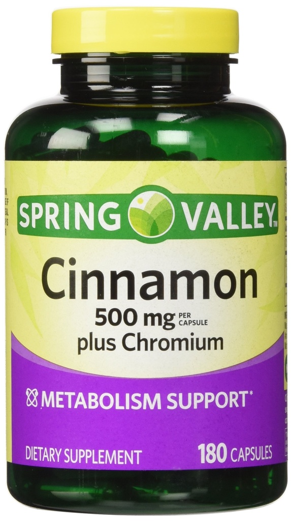 Spring Valley - Cinnamon 500mg Plus Chrom, Twin Pack, 2 flasker med 180 kapsler