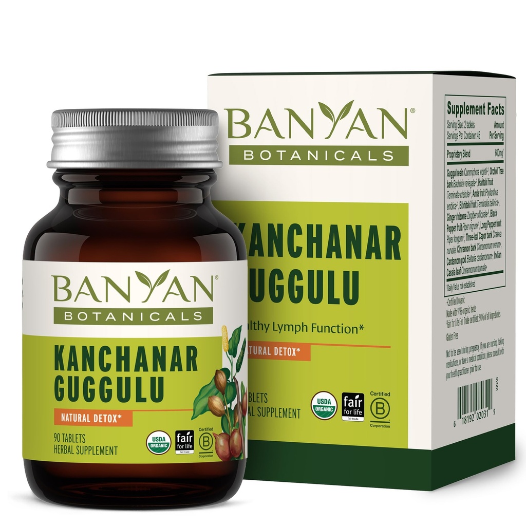 Banyan Botanicals Kanchanar Guggulu Tablets - Organic Lymph Supplement med Guggulu Resin - fremmer den sunde eliminering af naturlige toksiner * - 90 tabletter - ikke-GMO bæredygtigt sourced Vegan