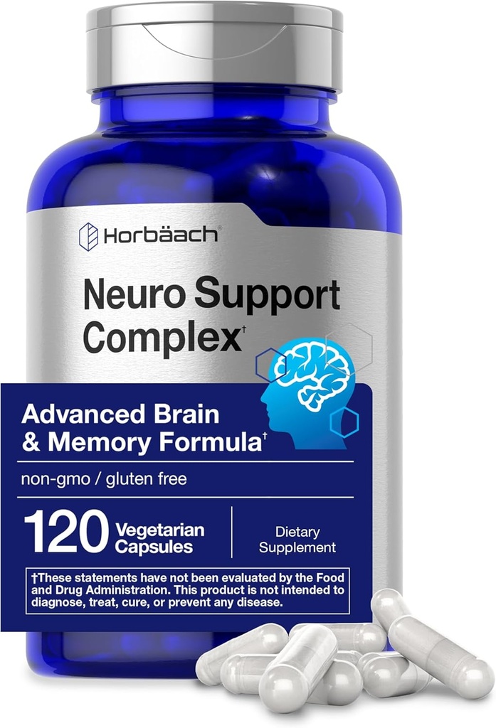 Horbäach Brain Supplements 124; 120 Capsules; 124; med Phosphatidylserin & DMAE • 124; Advanced Formel for Memory, Focus, Clarity • 124; Vegetar & Gluten Free • 124; Neuro Support