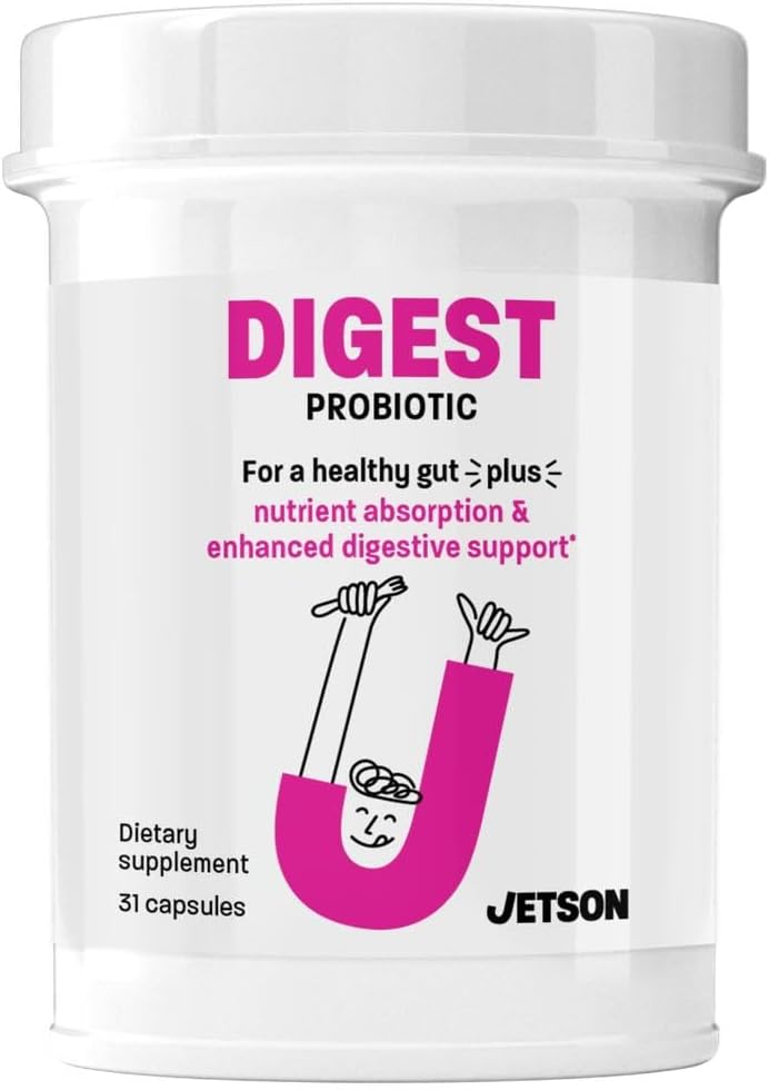 Jetson Digest - fordøjelse og immunforsvar Probiotisk Formulering - fremmer regelmæssig tarmbevægelse, forbedre fordøjelse og bloating, støtter Immunitet - Gluten Free, Vegetar, Non- GMO (31 Greve)