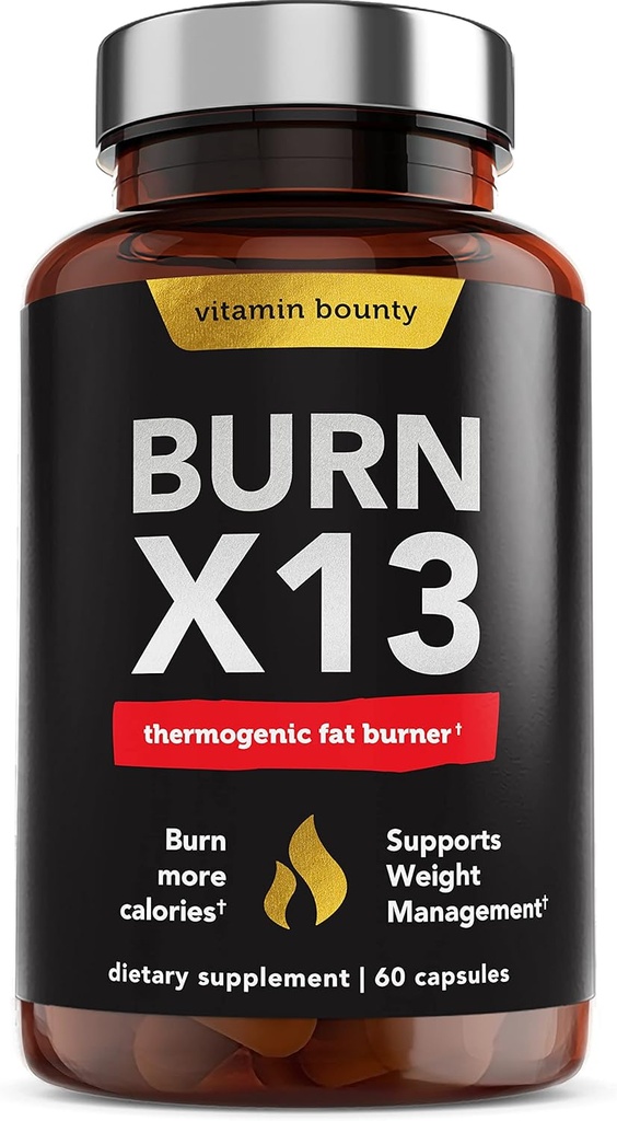 Vitamin Bounty Advanced Thermogenic Fat Burner for Men & Women - Burn X13 Weight Loss Supplement with 13 Powerful Ingredients - Metabolism Booster, Energy & Appetite Control - 60 Capsules
