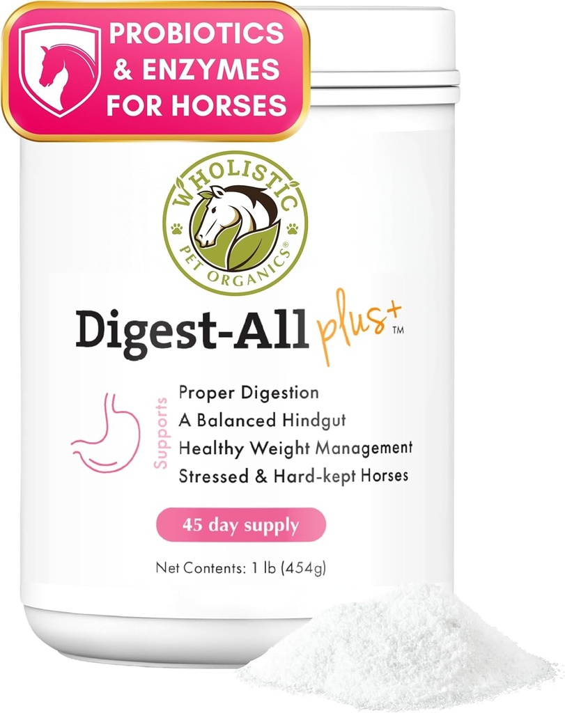 Wholistic Pet Organics Digestall- Plus: Horse Probiotika Powder - 1 Lb - Equine Probiotika og Prebiotika med fordøjelsesenzymer - Equine Digestive Kosttilskud til Gas, Forstoppelse og Gut Sundhed
