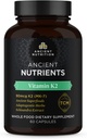 Ancient Nutrition Vitamin K2 Supplement, K2- 90mcg K2, Adaptogene urter, Enzyme aktiveret, Understøtter kardiovaskulær funktion, Paleo & Keto Friendly, 60 kapsler