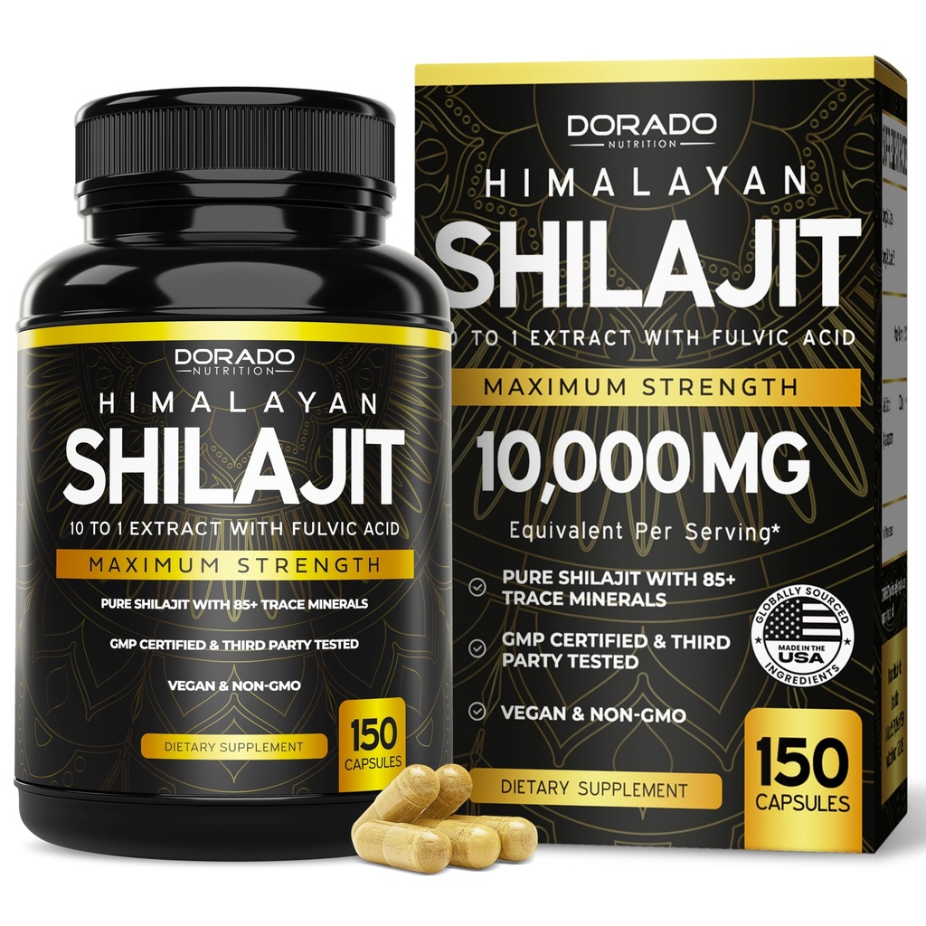 Shilajit kapsler med 85 + Trace Minerals (75 Day Supply, 1000mg Extract per Serving) Himalayan Shilajit til mænd og kvinder med Fulvic Acid - tredjepart testet supplement, ikke GMO, Vegan & USA Made