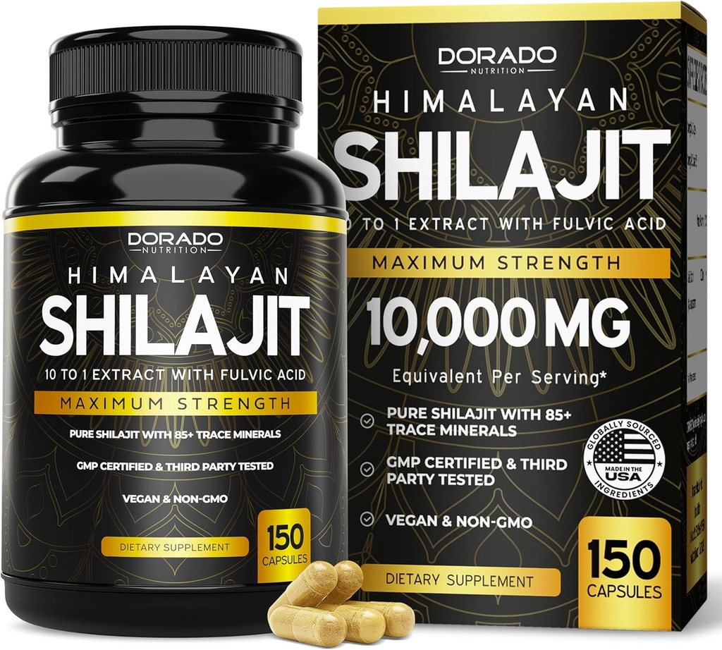 Shilajit med 85 + Trace Minerals (150 kapsler, 1000 mg ekstrakt per servering) Pure Shilajit kapsler til mænd og kvinder med Fulvic syre til immunforsvar - tredjepart testet, ikke GMO, Vegan & USA Made