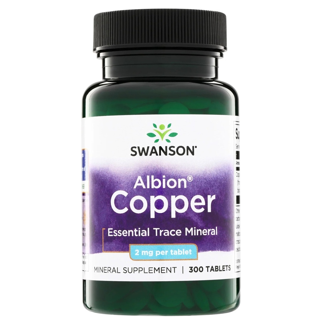 Swanson Kobber Mineral Supplement - 2 mg (kobberchelat) - Antioxidant, immunsystem og cellestøtte - 300 tabletter
