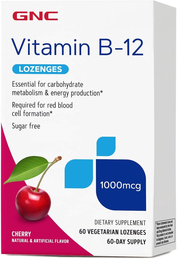 GNC Vitamin B-12 1000 mcg Lozenges, Cherry, 60 Lozenges, 60 Servings