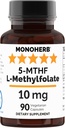 MONOHERB L- methylfolat 5- MTHF 10 mg - 90 Vegetariske kapsler - methylfolat supplement