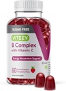 VITEEY vitamin B Complex gummies with Vitamin C, Sugar Free - Energy, Metabolisme & Nerve Health - B6, B12, Folsyre, Biotin - Vegan, Gelatine Free, GMO Free - Tasty Chewable Strawberry Flavored Gummy