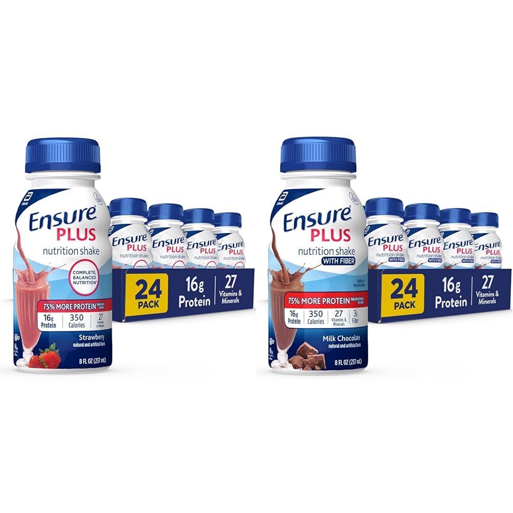 Sikre Plus Nutrition Shake med 16 grams af Protein & Sikre Plus Nutrition Shake med Fiber, 16 grams af Protein, Meal Erstatning Væske, Mælk Chokolade, glutenfri, 8 Fl Oz (pakke med 24)