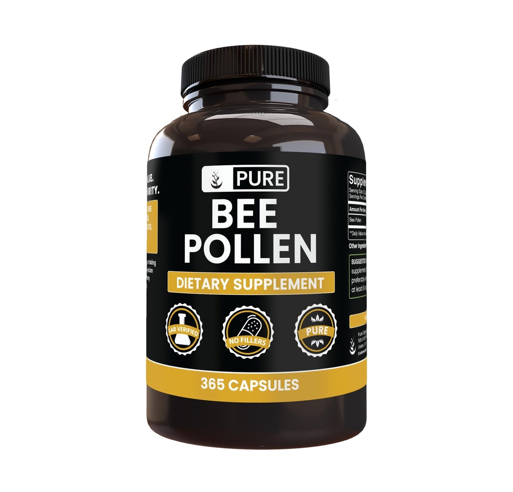 Pure Original Ingredienser Bee Pollen (365 kapsler) Ingen Magnesium eller ris Fyldere, Altid Pure, Lab Verified