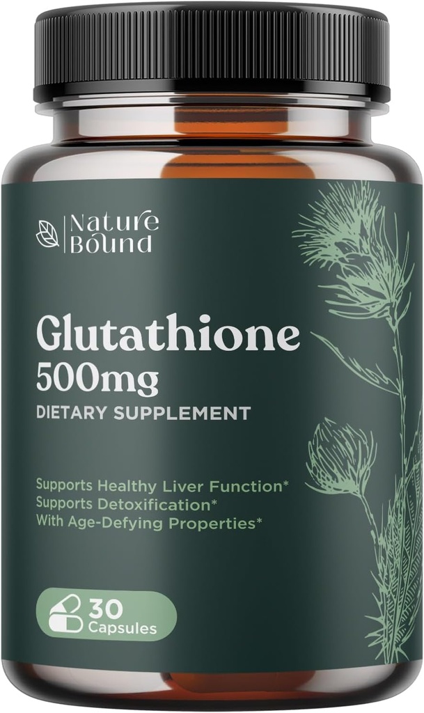 Glutathion Skin Whitening Pills til mænd og kvinder - Pure GSH Supplement 500 mg med Natural Milk Thistle Extract Silymarin - Antioxidant Support ALA - Boost immunsystem af Nature Bound