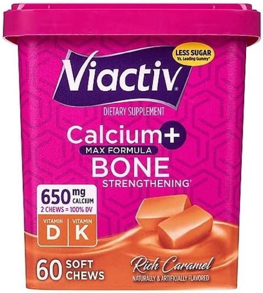 Viactiv Calcium + D3- vitamin supplement Soft Chews, Caramel, 60 Chews - Calcium Kosttilskud for ben sundhed