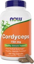 Now Foods Cordyceps 750mg 200 Veg Caps - Organic Cordycep Sinensis Mycelium Mushroom in Non- Organic Capsules - Vegan, Non- GMO