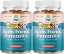 Kids Focus Gummies - Nootropics Brain Support for Kids with Green Tea Extract, B6 & B12 Vitamin til Hukommelse og Hjerne Fokus - Urtetokser til børn - 90 Greve - 2 Pack