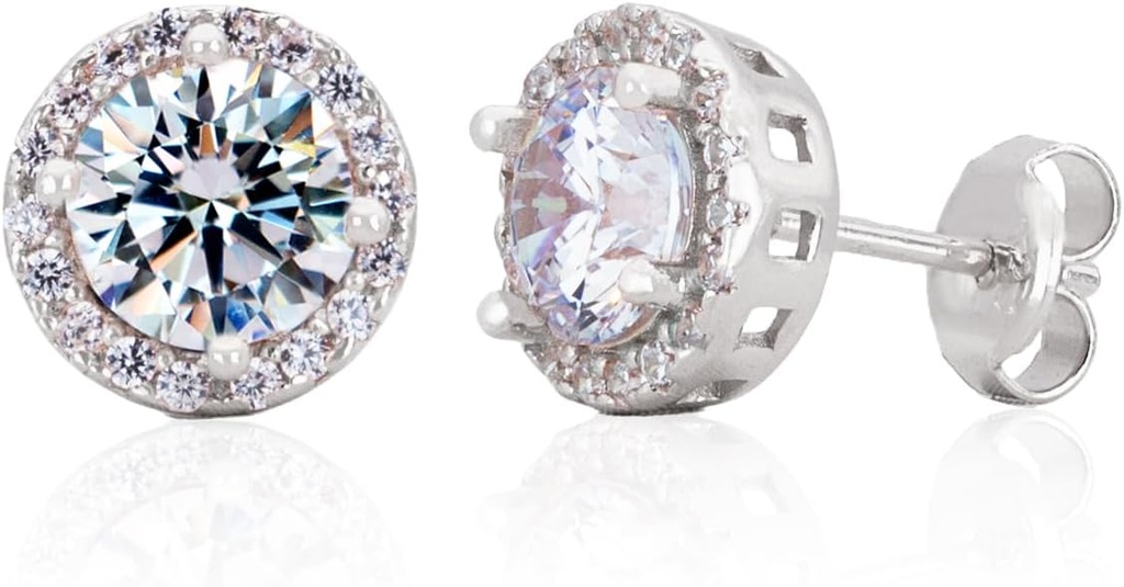 Sterling sølv håndlavet Zircon Gemstone Halo 9mm Stud øreringe