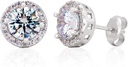 Sterling sølv håndlavet Zircon Gemstone Halo 9mm Stud øreringe