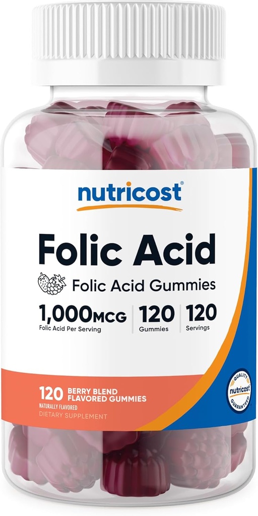 Nutricost folinsyre (vitamin B9) Vegetarisk gummies (120 gummies, 1 mg folinsyre per servering) - supplement til mænd og kvinder