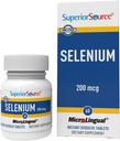 Superior Source Selenium 200 mcg - Immune Health Support Supplement - Selenomethionine Tablets Aid Thyroid Gland Function - Supplement Supports Recycling of Vitamin E - 60 Instant Dissolve Tablets