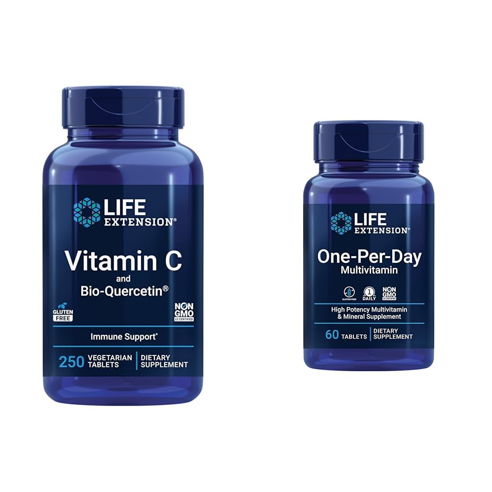 Life Extension Vitamin C & Quercetin Phytosome Plus Multivitamin med 25 + vitaminer, mineraler & ekstrakter - 250 tabletter, 60 tabletter