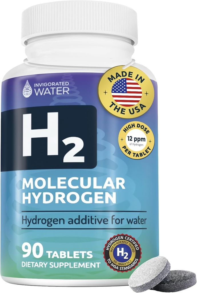 Forstærkede vandhydrogenvand tabletter med Magnesium - H2 Kosttilskud Support Normal Energy, Brain, Kognitiv Sundhed, Non- GMO & Gluten Free - 90 Servere