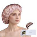 100% Mulberry Silk Bonnet til sovende kvinder lang hår -dobbelt lag sovekap -Silk Sleep Bonnet med Elastisk Stay On Head (Pink, Stor)