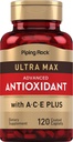 Piping Rock Antioxidant Kosttilskud 120 Caplets • 124; Advanced Formel for mænd og kvinder • 124; med vitamin A, C, E • 124; Ultra Max Complex • 124; Non- GMO, Gluten Free