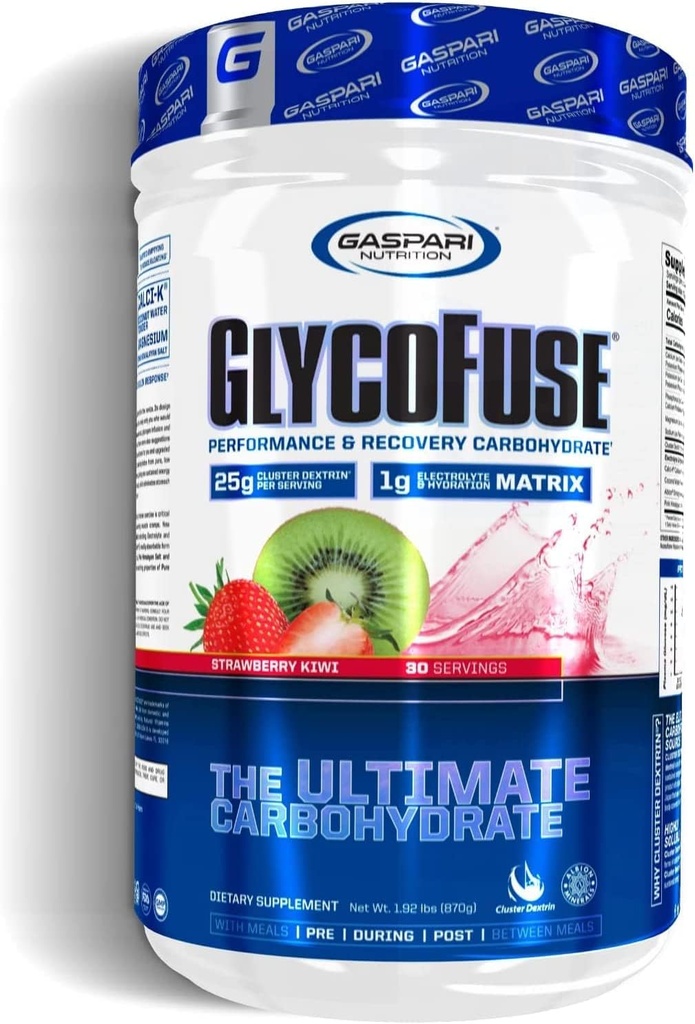 Gaspari Nutrition Glycofuse: Performance and Recovery Carbohydrat, 25g Cluster Dextrin og 1g Electrolyte og Hydration Matrix (Jordbær Kiwi, 30 Servering)