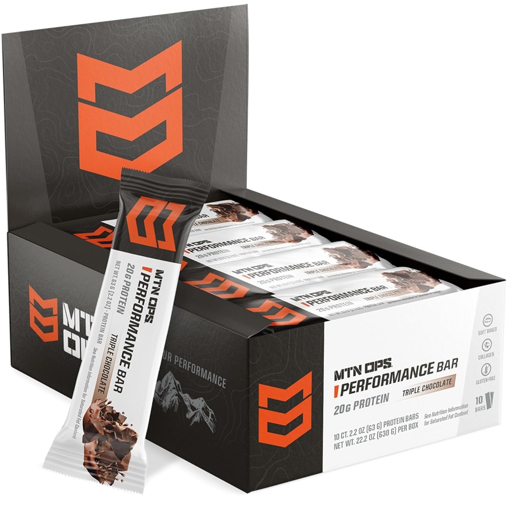 MTN OPS Triple Chocolate Mudslide Protein Bars, High Protein with Whey Isolate & Whey Concentrate and Collagen, Low Sugar, Gluten Free, 10 Greve