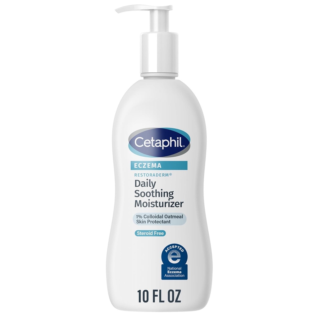 CETAPHIL RESTORADERM Lindrende moisturizer, For Eksem Prone Skin, 10 fl oz, For Dry, Itchy, Irriteret Hud, 24Hr Hydration, Ingen Tilføjet duft, Læge Anbefalet Følsom hudpleje Mærke