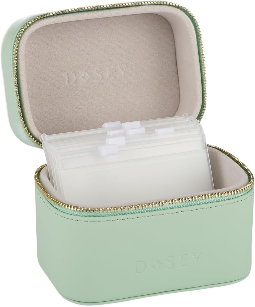 SAGE Dosey Travel Pill Case & Easy- Slide Pouches - Vegansk læder Daily Pill Organizer med 7 lufttætte lommer til medicin opbevaring & beskyttelse - Stilfuld medicinering Organizer