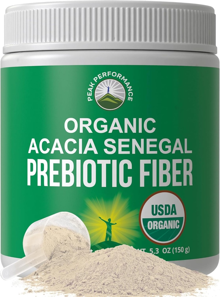 Organic Acacia Senegal Prebiotic Fiber Powder. Uflavored USDA Organic Plant Based Opløselige Vegansk Prebiotika Gut Health Supplement med fordøjelige enzymer. HSA + FSA Kun godkendt liste over tilladte vitaminer