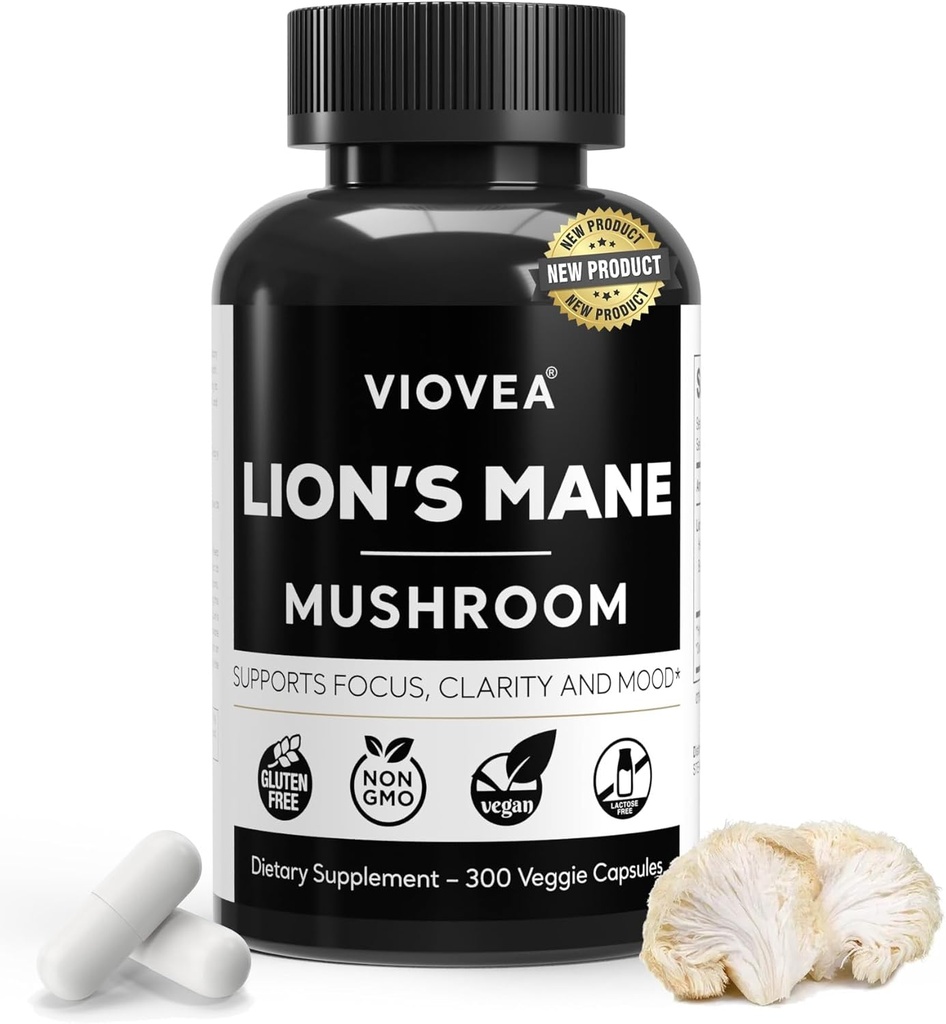 Lions Mane supplement kapsler - 300 kapsler (5-måned Tilgang), understøtter fokus, Klarhed, hukommelse, og samlet kognition. Organisk Nootrop supplement til kognitiv funktion og immunforsvar