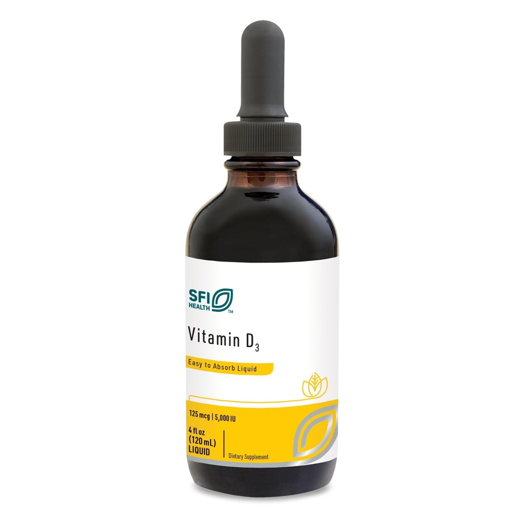 Klaire Labs SFI Health Vitamin D3 Liquid Drops - High Potency 5000IE VIT D i Easy- to- Absorb MCT Oil - immunforsvar - Ingen soja, ingen kunstige farver eller flavors (120ml / 4 fl oz)