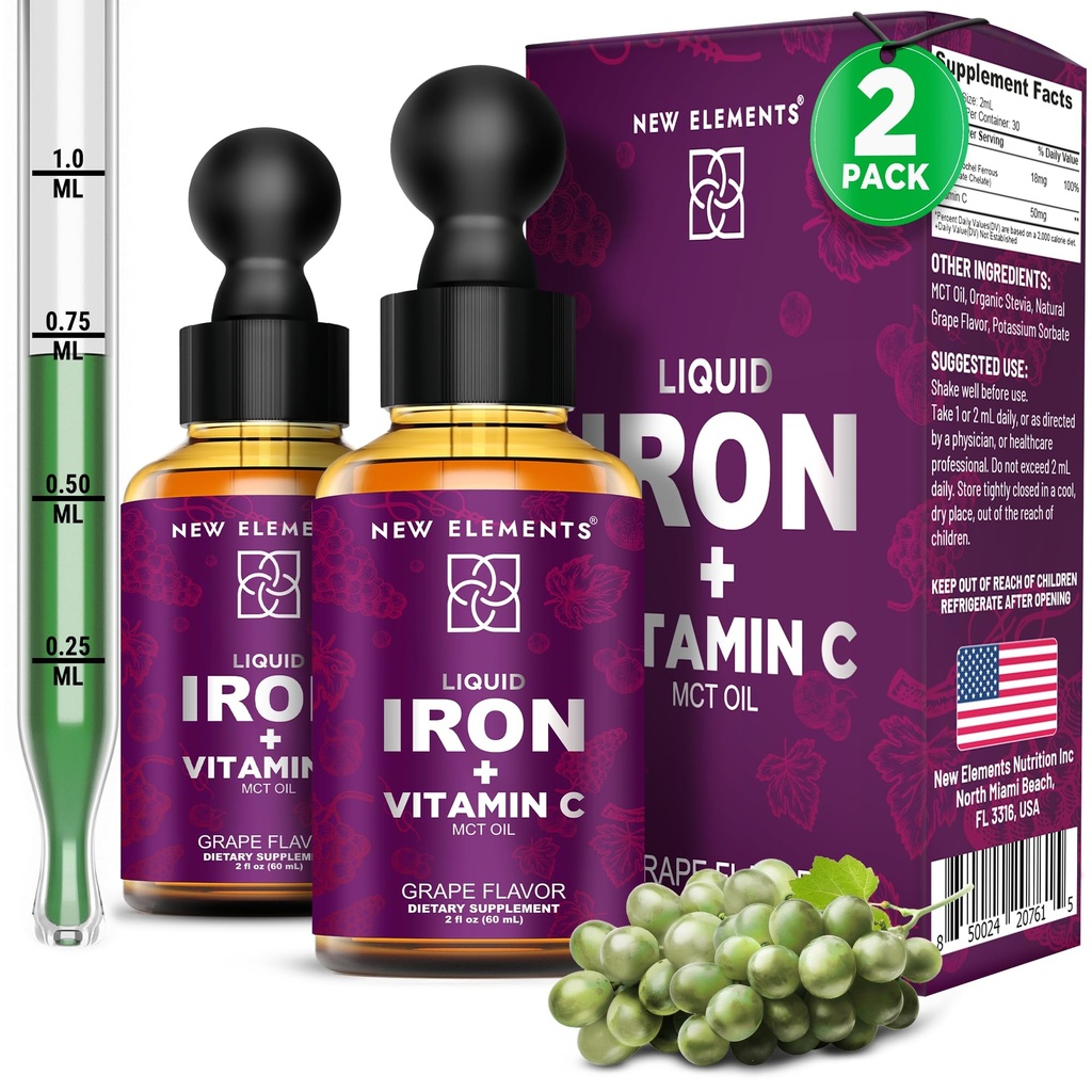 [2] Flydende jerntilskud med vitamin C - 18mg jern & 50mg vitamin C for anæmi Support - blod Builder dråber til kvinder & mænd - hurtig absorption, øger energi & immunitet - Vegan, ikke-GMO