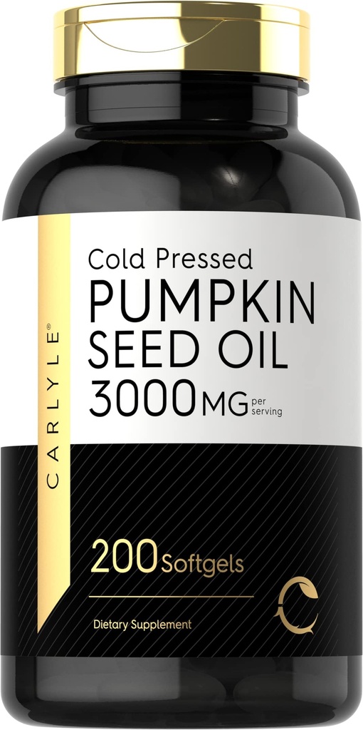 Carlyle Pumpkin Seed Oil Capsules Measures 124; 3000mg Measures 124; 200 Softgel Measures 124; Essential Fedtsyre Measures 124; Cold Pressed Dietary Supplement Measures 124; Non-GMO og Gluten Free Formel