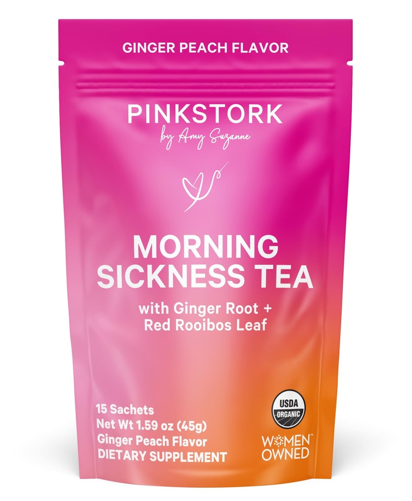 Pink Stork Organic Morning Sygdom Graviditet Tea - Hot eller Iced Tea - Prenatal Heartburn, fordøjelsesbesvær, og Forstoppelse Support - 1. Trimester Graviditet skal Haves - Ingefær Peach, 15 Sachets