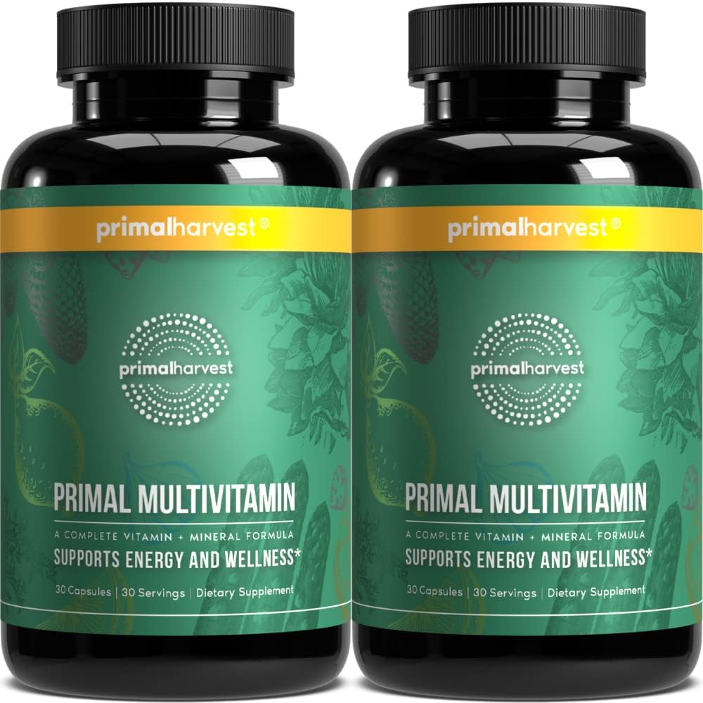 Primal Harvest Primal Multivitamin - Daily Multi-Vitamin Supplement with 21 Essential Vitamins & Minerals for Women & Men (2 Pack (30 Count))