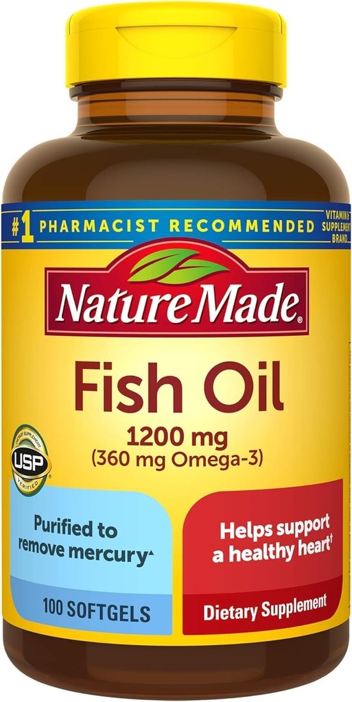 Fish Oil 1200mg, 100 Softgels, Fish Oil Omega 3 tillæg For hjertesundhed