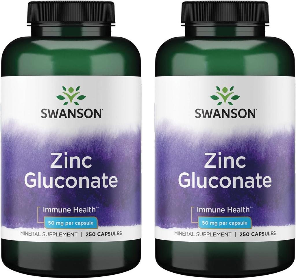 Swanson Zinkgluconat - Mineral supplement Fremme Prostata sundhed, Vision sundhed, & immunforsvar - Gluconat Form for Optimal Absorption - (250 kapsler, 50 mg hver) (2 Pack)