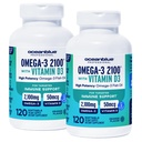 Oceanblue Professional Omega-3 2100 med D3- 120 ct - 2pack - Triple Strength Burpless Fish Oil Supplement med højpotens EPA, DHA, DPA og D3- vitamin - Wild- Fanget - Orange Flavor