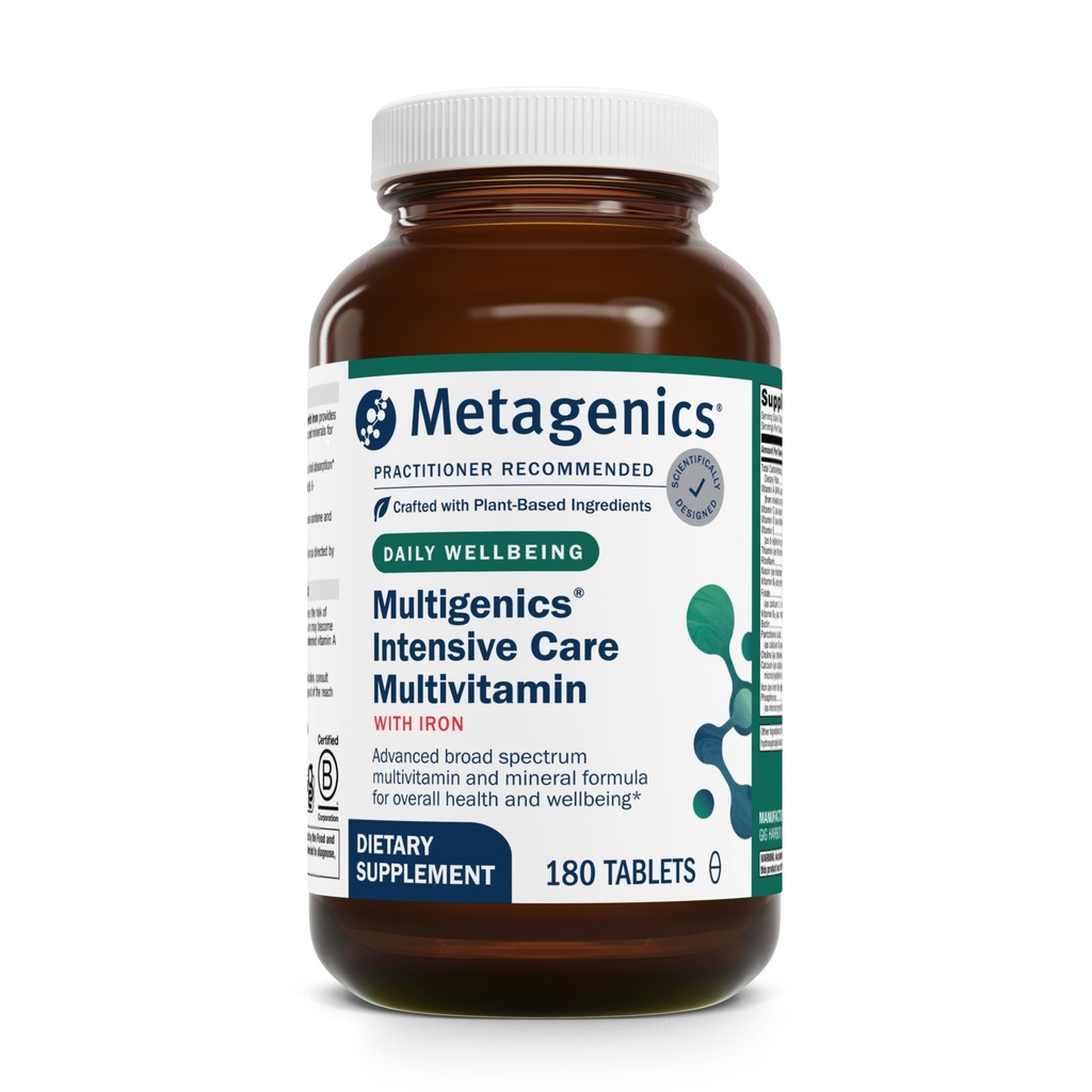 Metagenics Multigenics Intensive Care Multivitamin med jern - Kosttilskud til hverdagen - med jern, Quercetin, Beta- Caroten, Ascorbic Acid & mere - Non- GMO - Gluten- fri - 180 tabletter