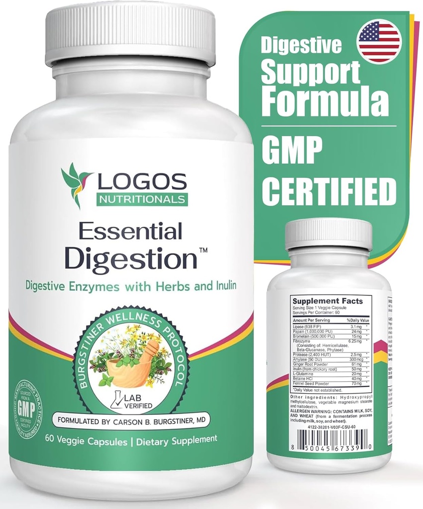 Essential Digestion 90 Veggie Caps - Digestive Enzymes to Improve Digestive and Gut Health and Relieve Digestive Issues - for Men and Women