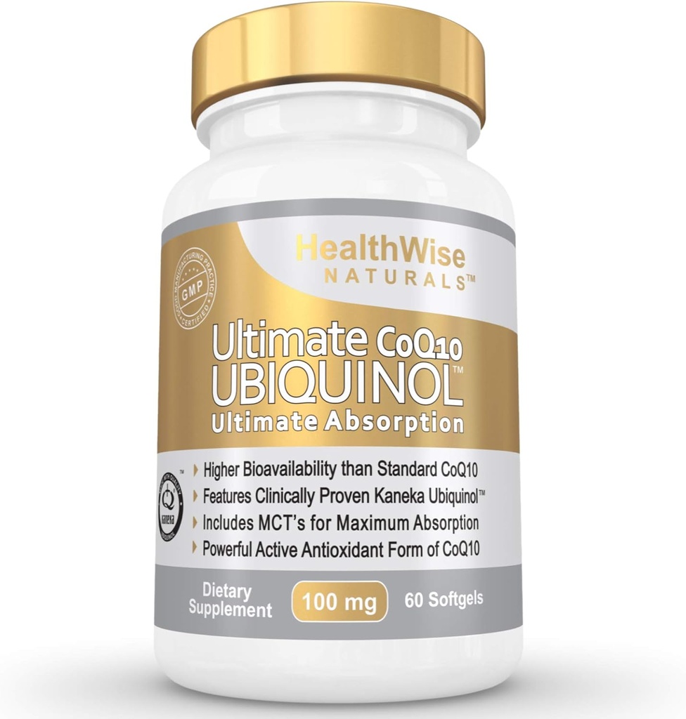 Ultimate CoQ10 UBIQUINOL 100mg - Over 4X mere effektiv: Maksimal Absorption & potens - Non- GMO / soja fri - Kaneka Ubiquinol - 60 flydende bløddele